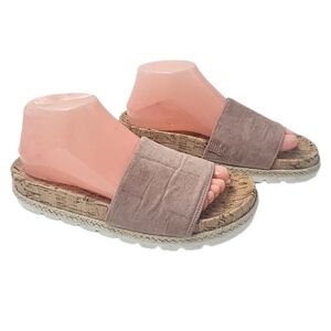 Esprit Brenna Espadrille Slide Sandal Pink Gold Jute Cork Lugged Sole Size 8